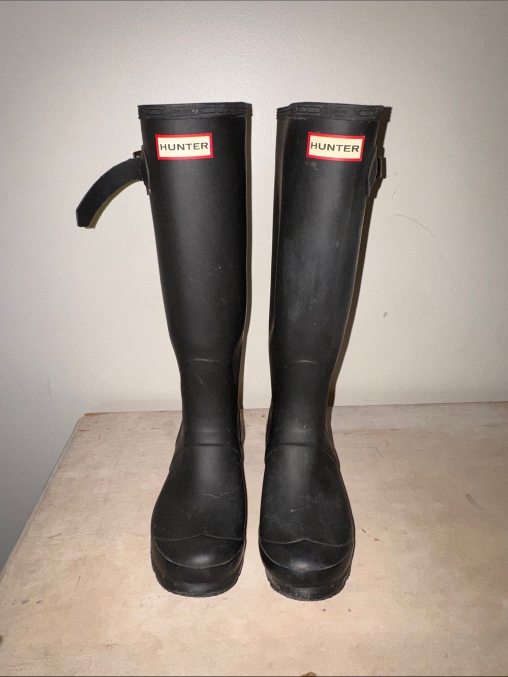 Hunter Black Tall Rubber Rain Boots with Logo Trim